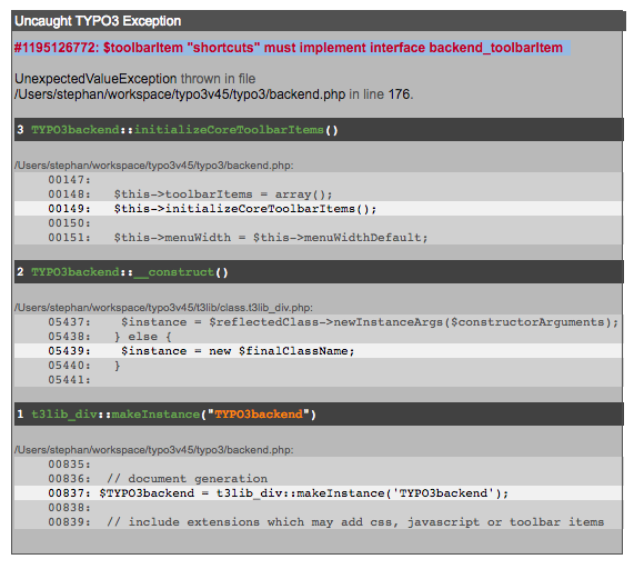 #1195126772: $toolbarItem "shortcuts" must implement interface backend_toolbarItem